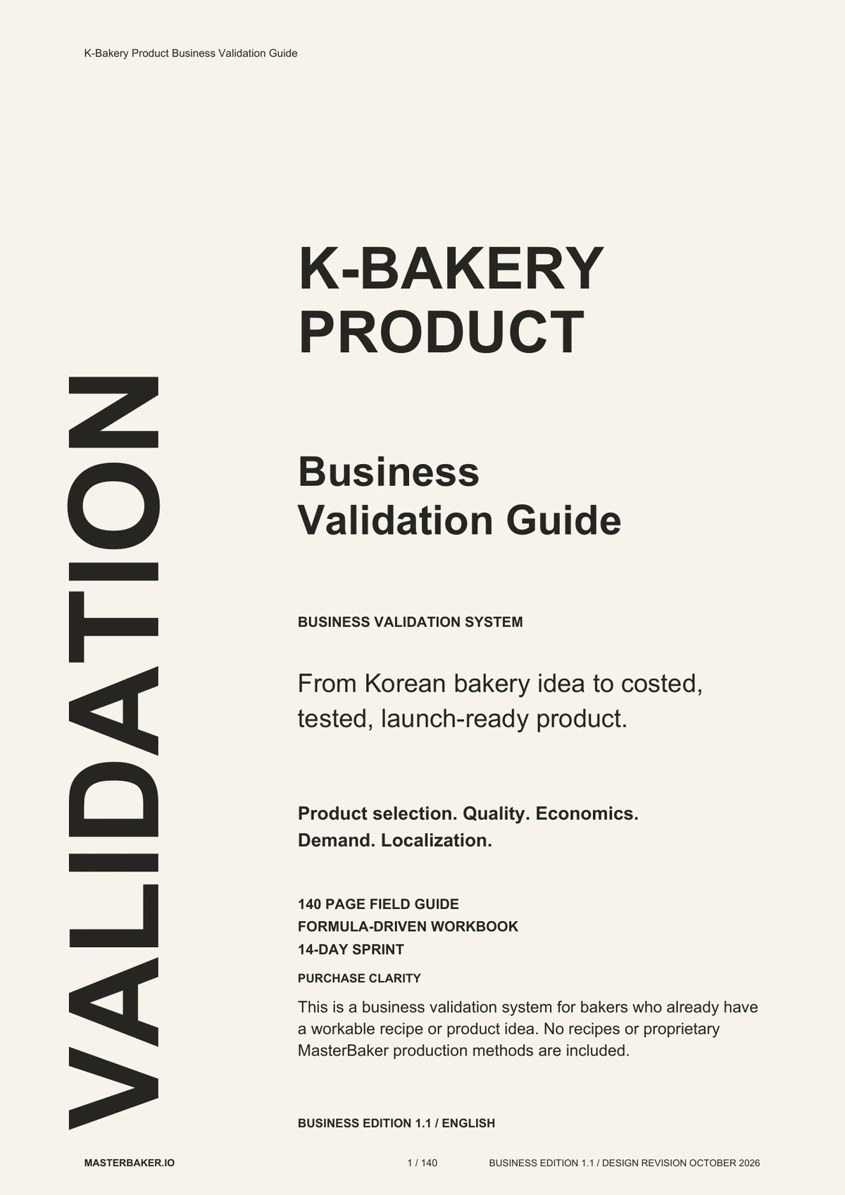 New editorial cover of the 140-page K-Bakery Product Business Validation Guide
