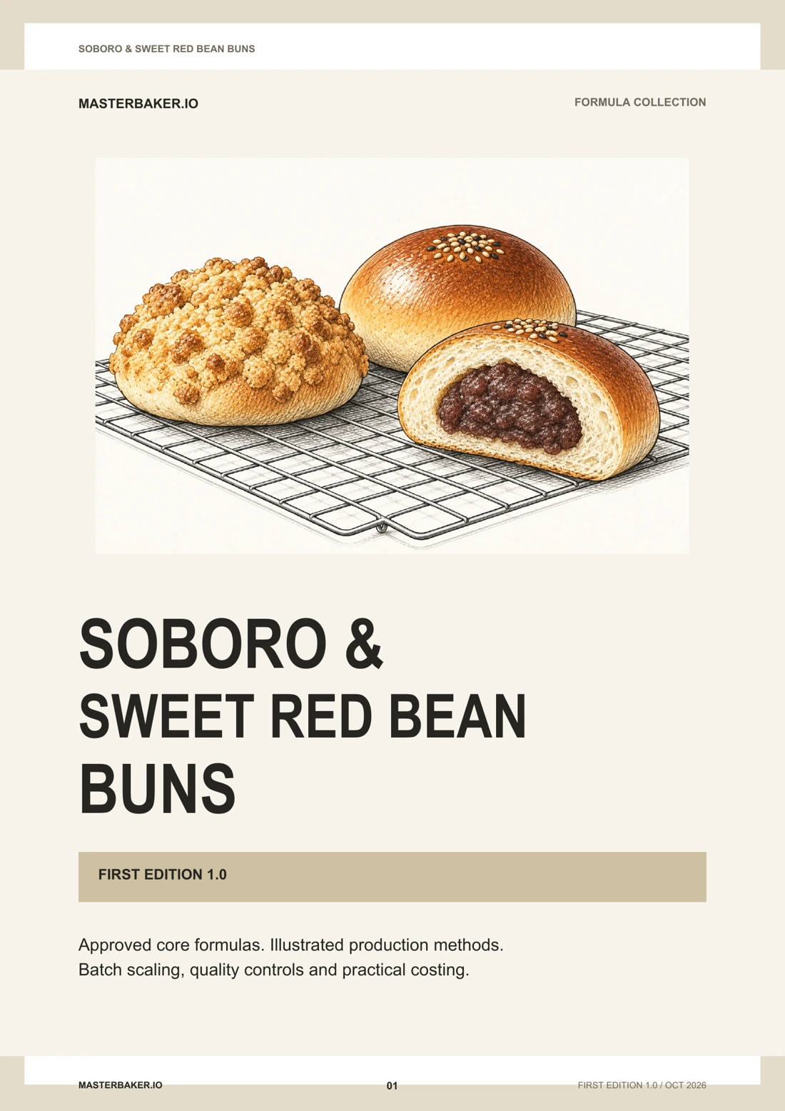 Illustrated First Edition cover showing a peanut streusel soboro bun and sweet red bean buns
