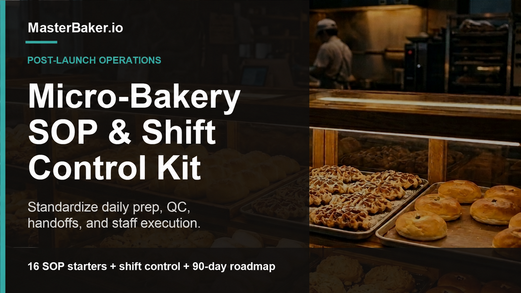 MasterBaker Micro-Bakery SOP and Shift Control Kit cover over a bakery counter with trays of bread